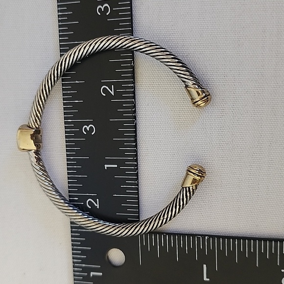 Classic Cable Bracelet Open Cuff with Clear Crystal Stone - Picture 9 of 9